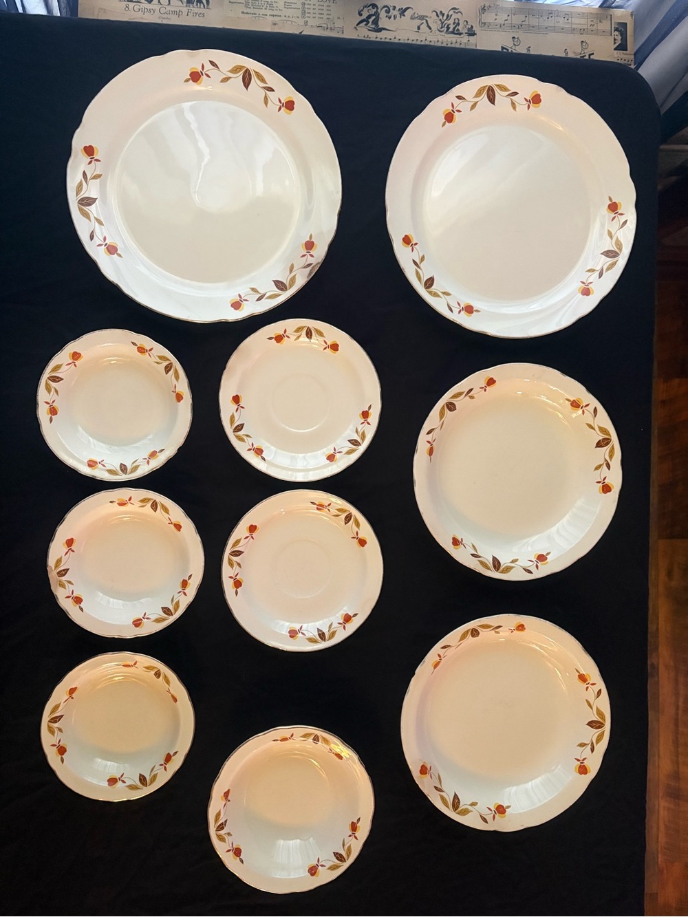 Set of 10 Hall Mary Dunbar Jewel Tea Autumn Leaf Plates and bowls Assorted Size